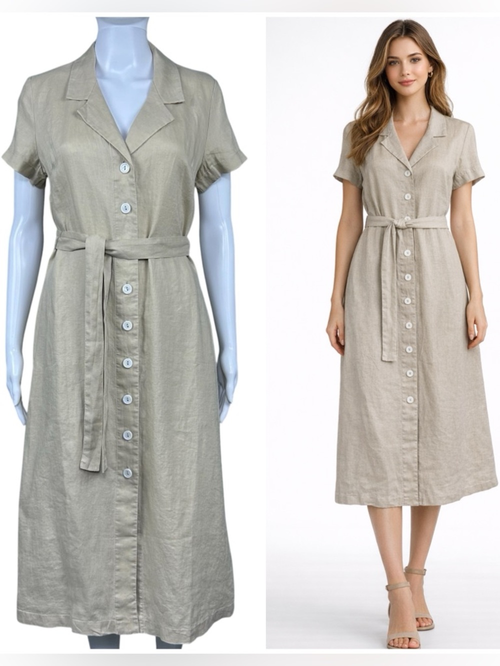 Quince 100% European Linen Button Front Midi Dress Size XS Button Front Belted